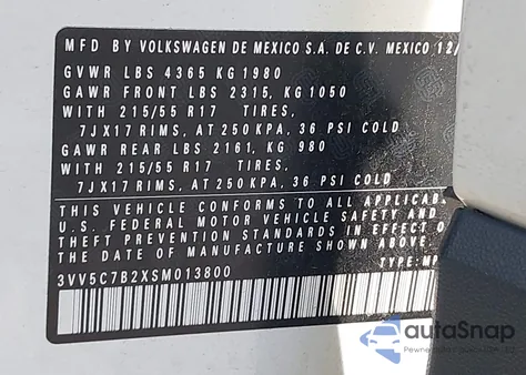 2025 Volkswagen Taos 1.5T S z USA, uszkodzony, nr VIN 3VV5C7B2XSM013800